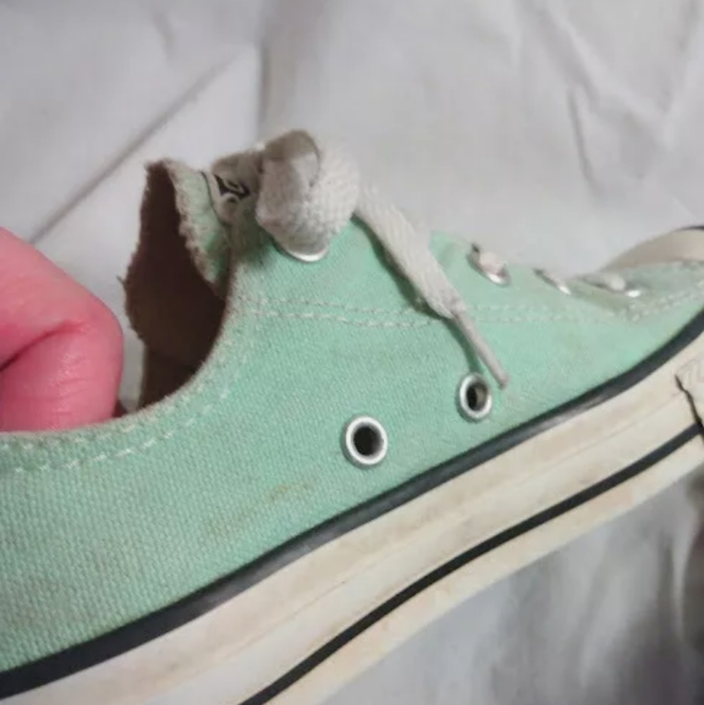 Converse All Star Low Top Pastel Green Sneakers Shoes 2 Kids Skate Streetwear - Picture 7 of 8